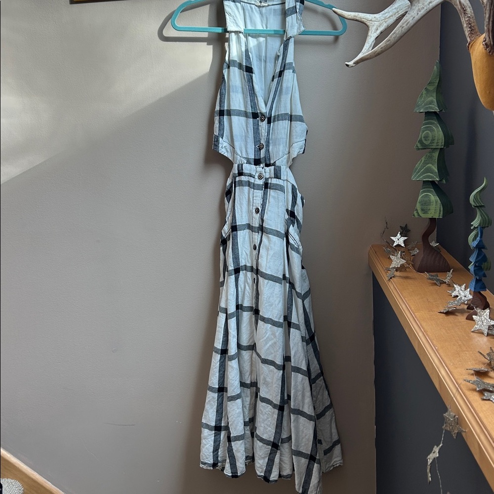 Anthropologie Pilcro Halter Plunge Linen Midi Dress - Picture 5 of 6